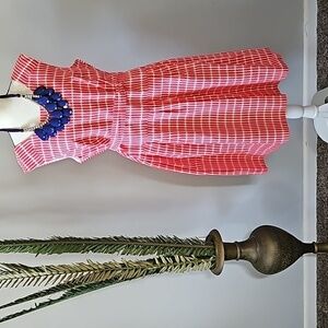 Amanda Lane Coral and White V-back Tie Waist Dress NWT